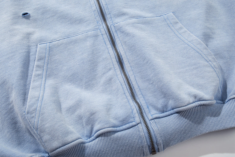 Oversize Zip Up Hoodie Vintage Acid-Washed Distressed Decide Graphic Full-Zip