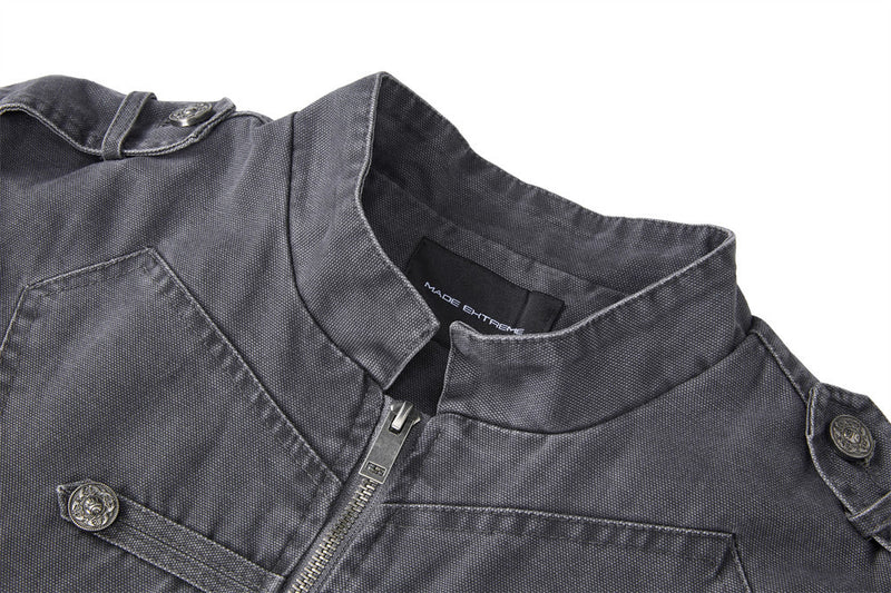 Men's Vintage Military Double-Breasted Zip Jacket with Stand Collar