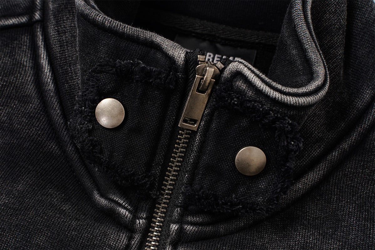 Vintage Washed Fleece-Lined Bomber Jacket – Boxy Fit Men's Zip-Up Outerwear