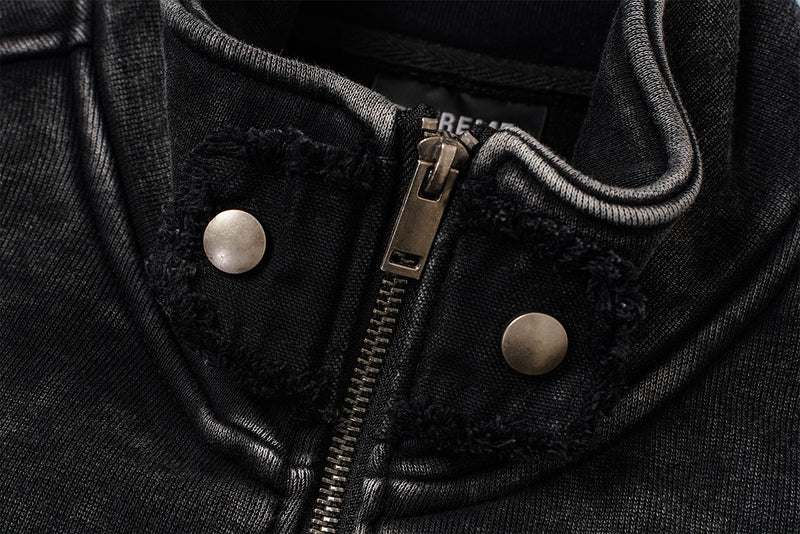 Vintage Washed Fleece-Lined Bomber Jacket – Boxy Fit Men's Zip-Up Outerwear