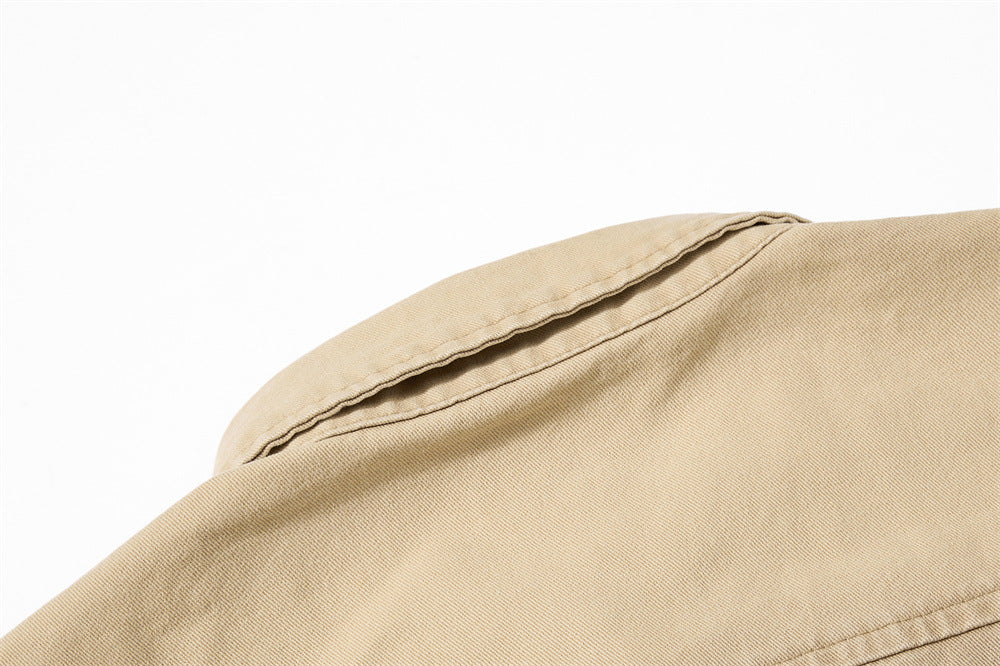 Mafa Vintage Racing Embroidered Short Sleeve Shirt – Washed Khaki Workwear Style