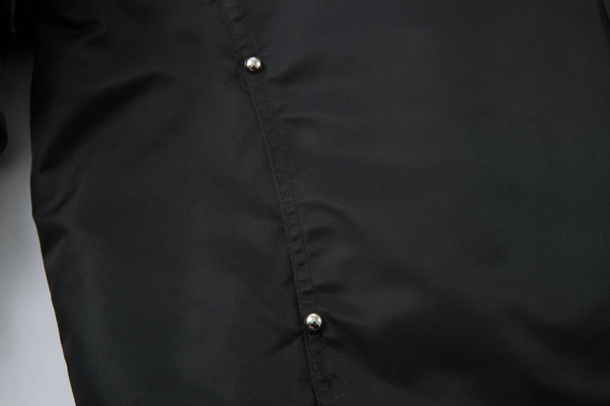 Padded Bomber Jacket with Detachable Faux Fur Hood & Ruched Sleeves in Black