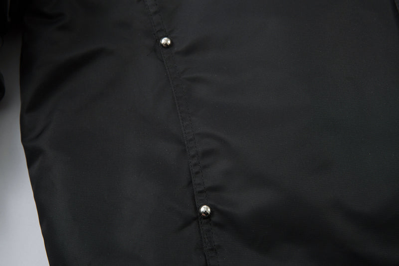 Padded Bomber Jacket with Detachable Faux Fur Hood & Ruched Sleeves in Black