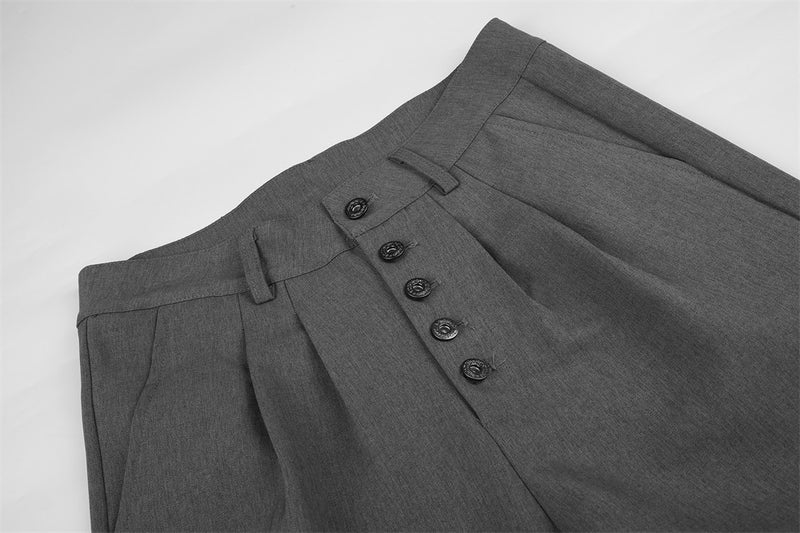 Wide-Leg Pleated Dress Pants with Metal Button Fly