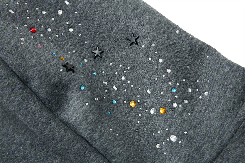 Herren-Zip-Hoodie aus Oversized-Fleece mit Strasssteinen und Galaxie-Sternen