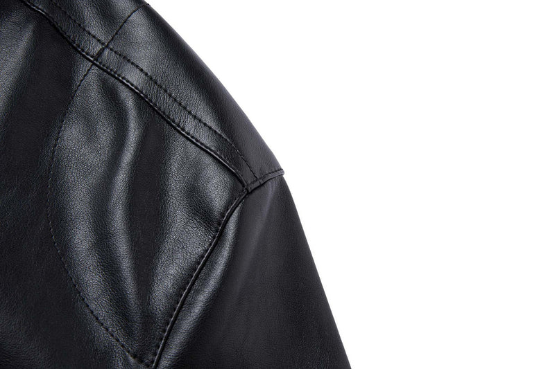 Black PU Leather Moto Jacket – Vintage Biker Style with Stand Collar & Silver