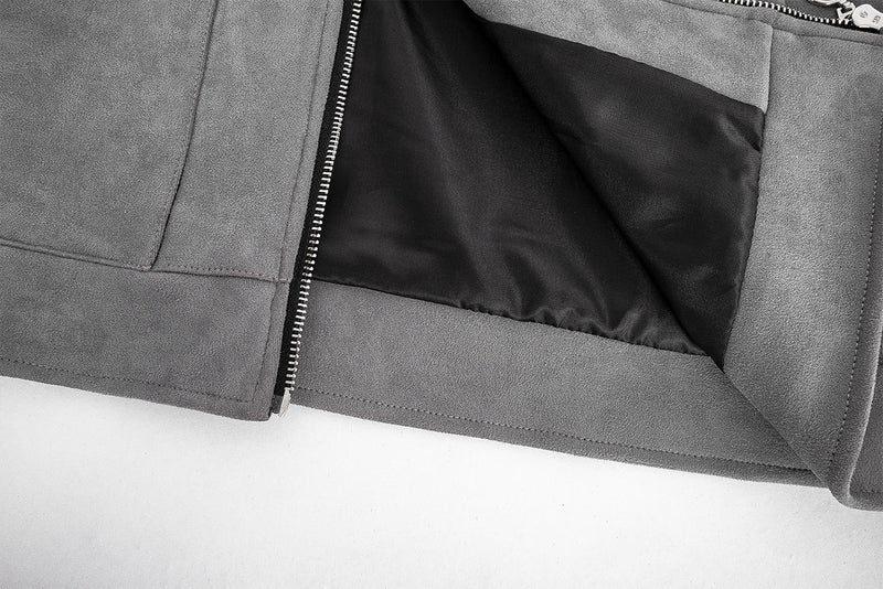 Men's Suede Jacket Boxy Zip-Up with Chest Pockets