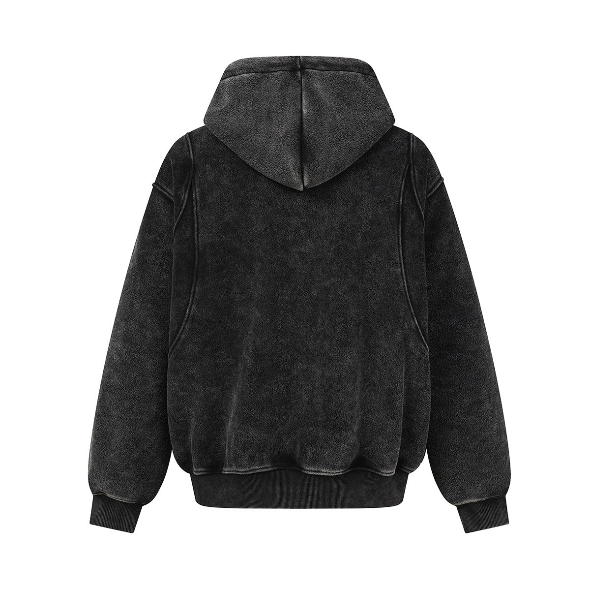 Oversized Acid Wash Zip-Up Hoodie – Heavyweight Fleece-Lined Men's Hooded Jacket