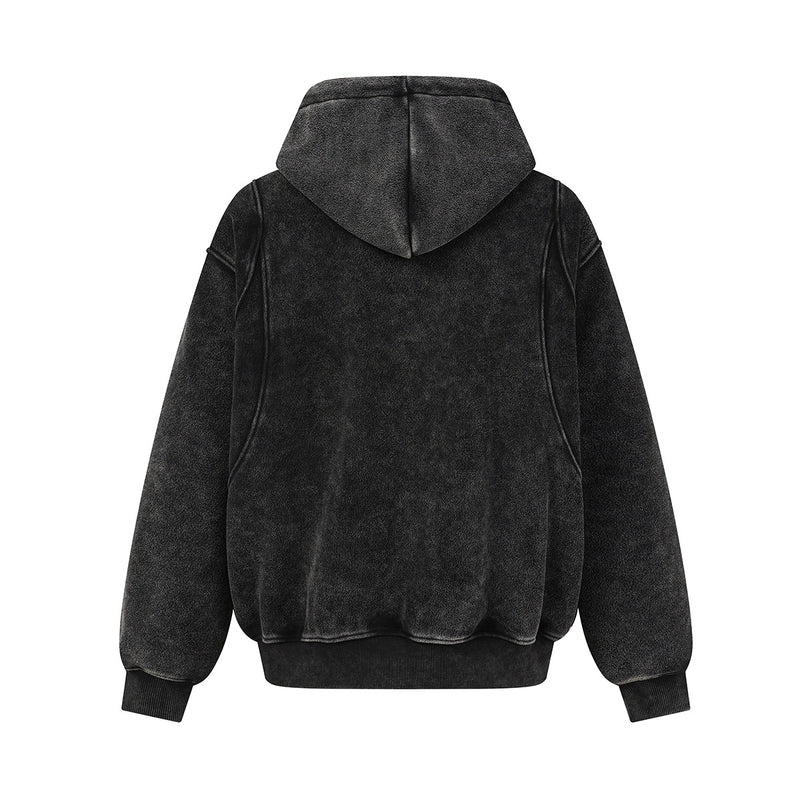 Oversized Acid Wash Zip-Up Hoodie – Heavyweight Fleece-Lined Men's Hooded Jacket