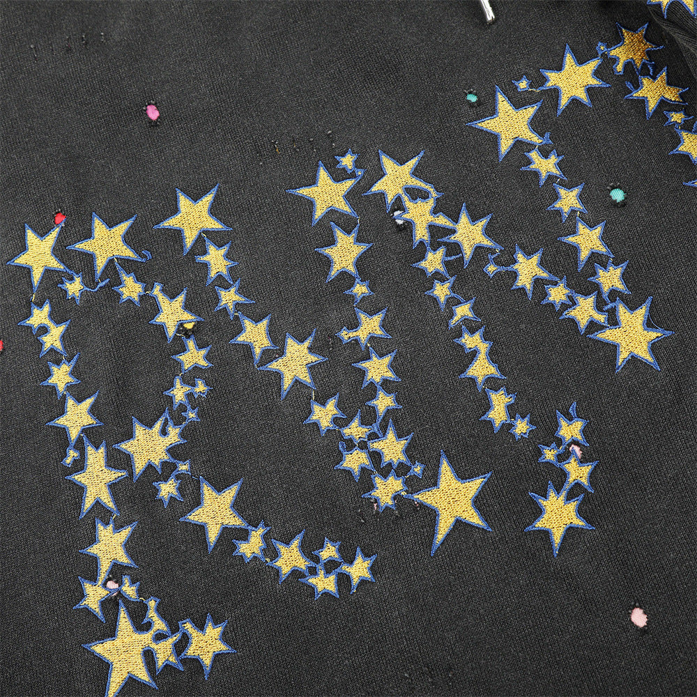 Pantalones de Chándal de Pierna Ancha con Estrellas Bordadas – Pantalones Streetwear Baggy Lavados al Ácido