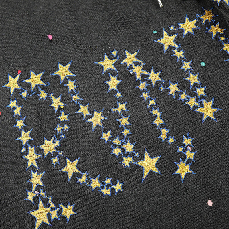 Pantalones de Chándal de Pierna Ancha con Estrellas Bordadas – Pantalones Streetwear Baggy Lavados al Ácido