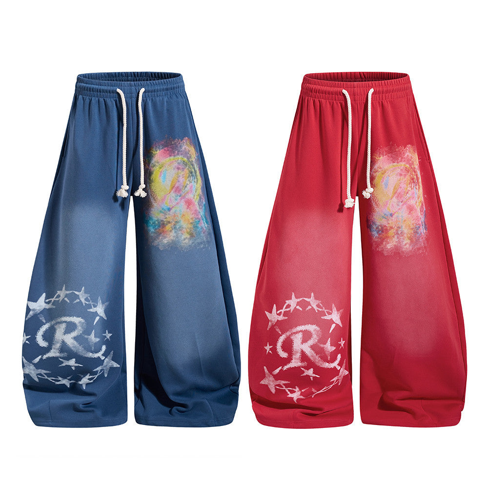 Wide-Leg Sweatpants with Colorful Graffiti Print and Star Logo