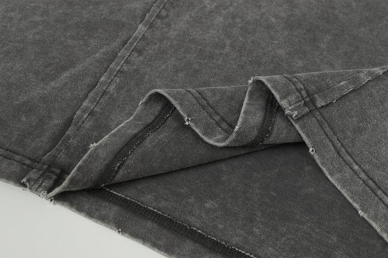 Pull homme gris à col rond – Délavé à l’acide, déstructuré, manches longues à bords bruts