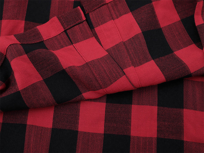 Men's Plaid Long-Sleeve Shirt – Oversized Fit with Graphic Sleeve Print