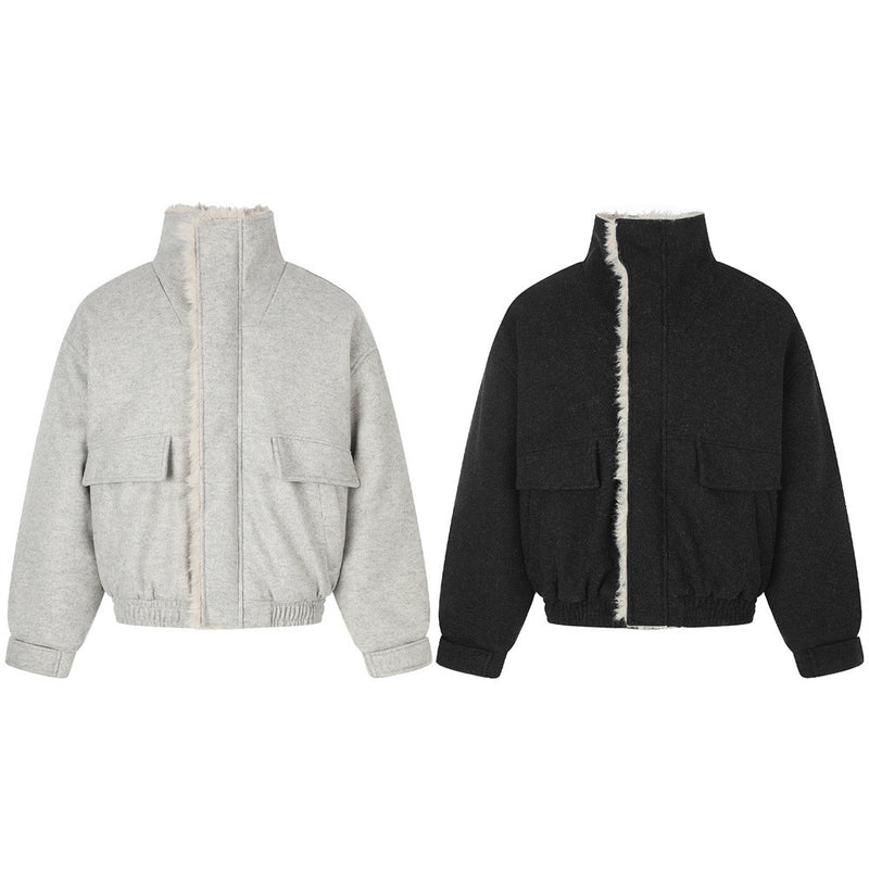 Men's Wool-Blend Sherpa-Lined Stand Collar Bomber Jacket