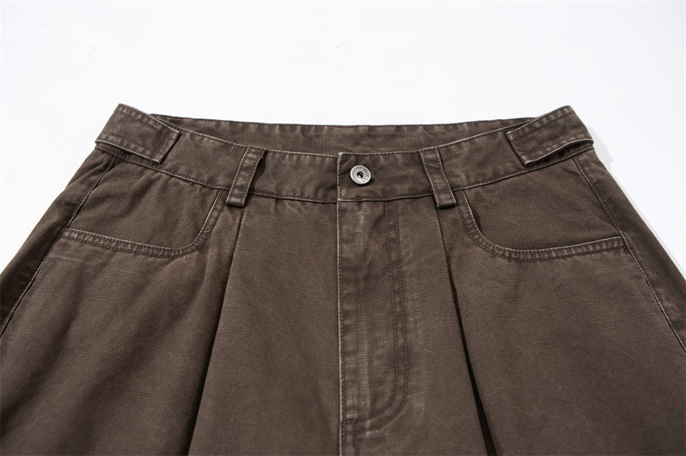 Wide-Leg Pleated Trousers – Vintage Washed Relaxed Fit Men's Pants
