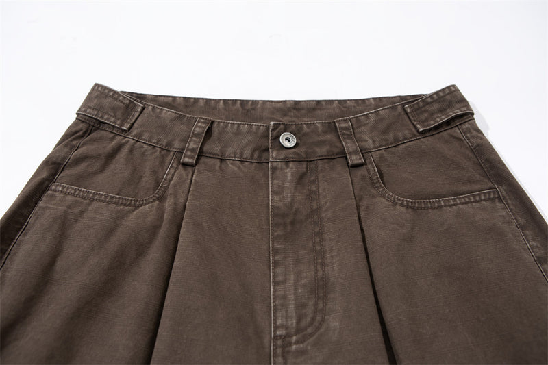 Wide-Leg Pleated Trousers – Vintage Washed Relaxed Fit Men's Pants