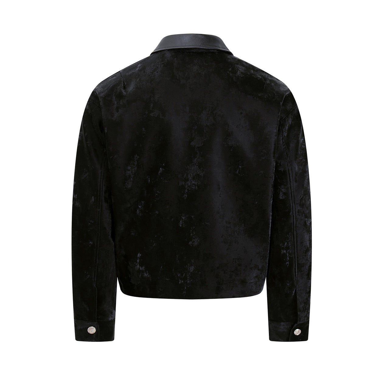 Velvet Detroit Jacket with Leather Collar & Silver Military Buttons