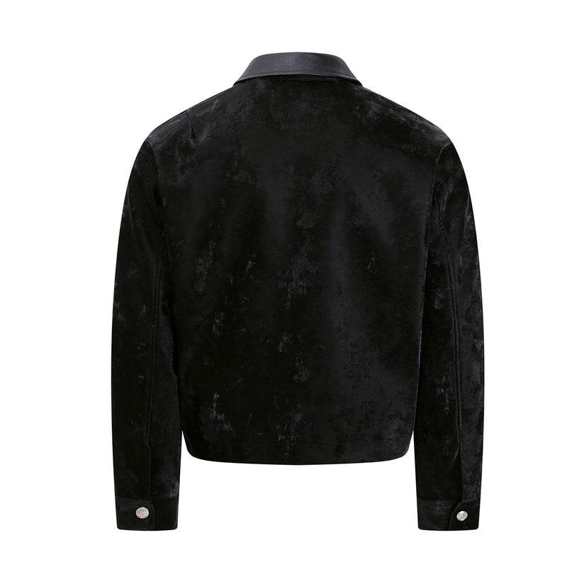 Velvet Detroit Jacket with Leather Collar & Silver Military Buttons