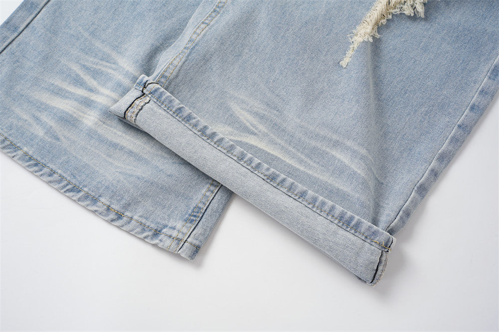 Men's Distressed Wide-Leg Baggy Jeans – Light Wash Vintage Punk Style
