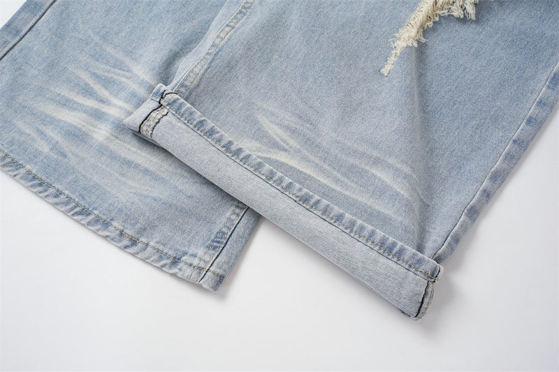 Men's Distressed Wide-Leg Baggy Jeans – Light Wash Vintage Punk Style