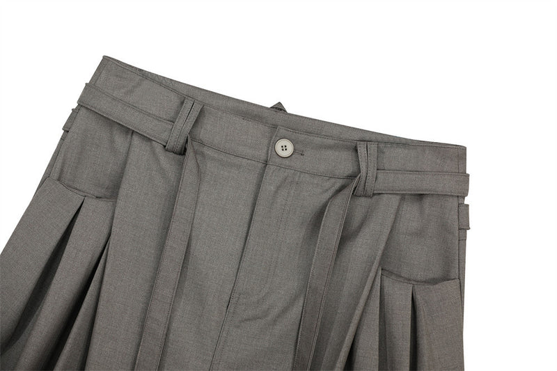 Wide-Leg Pleated Trousers with Drawstring Waist