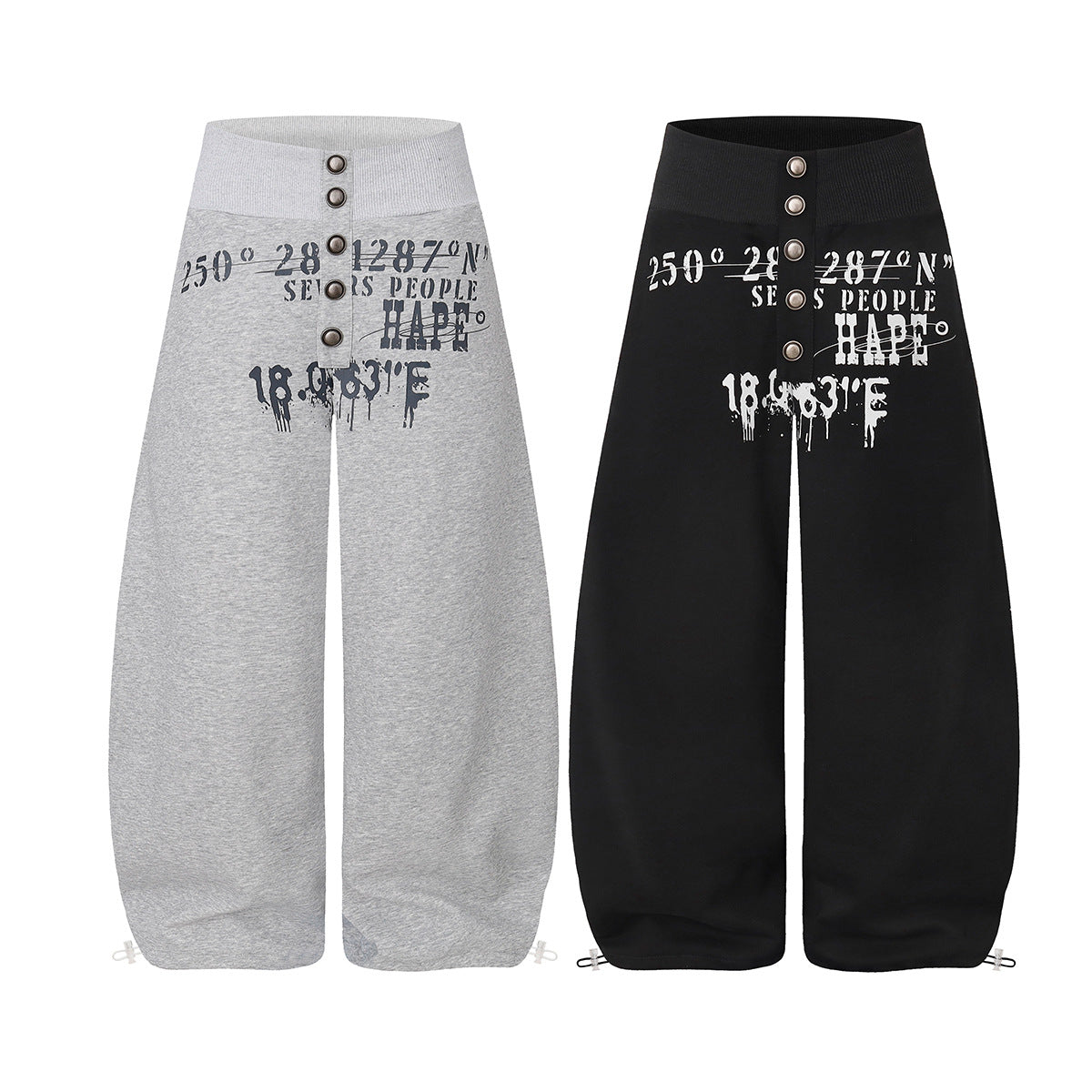Wide-Leg Sweatpants with Rivet Buttons and Graphic Print – Relaxed Fit