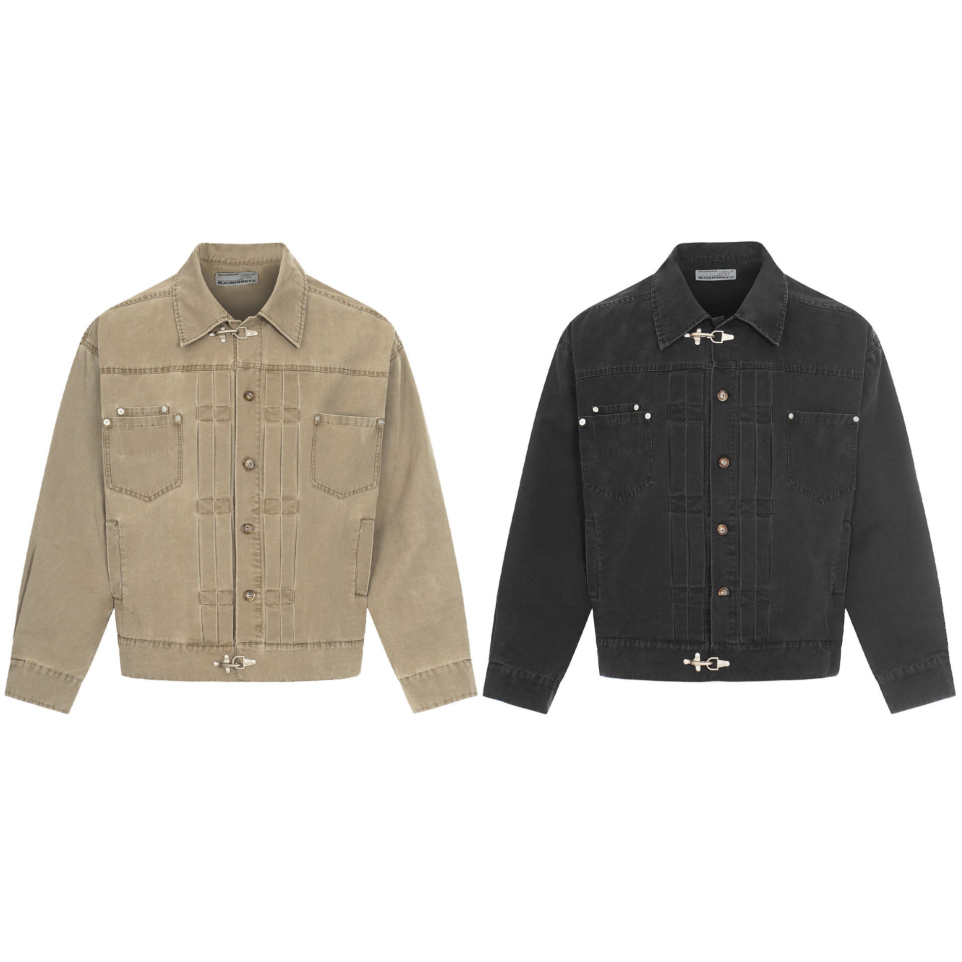 Veste en jean délavée vintage à clips mousqueton – Style trucker workwear