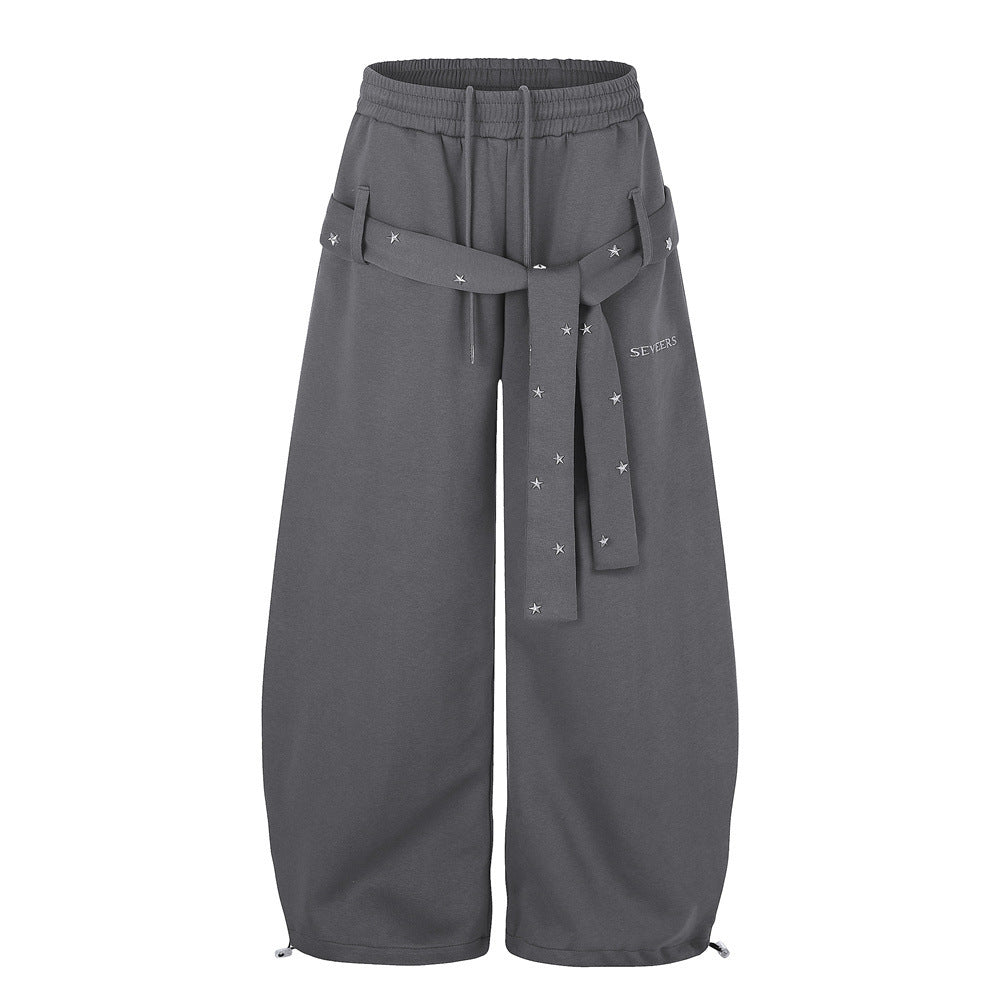 SEVEERS star studded belt oversized wide leg sweatpants in blue and grey streetwear style