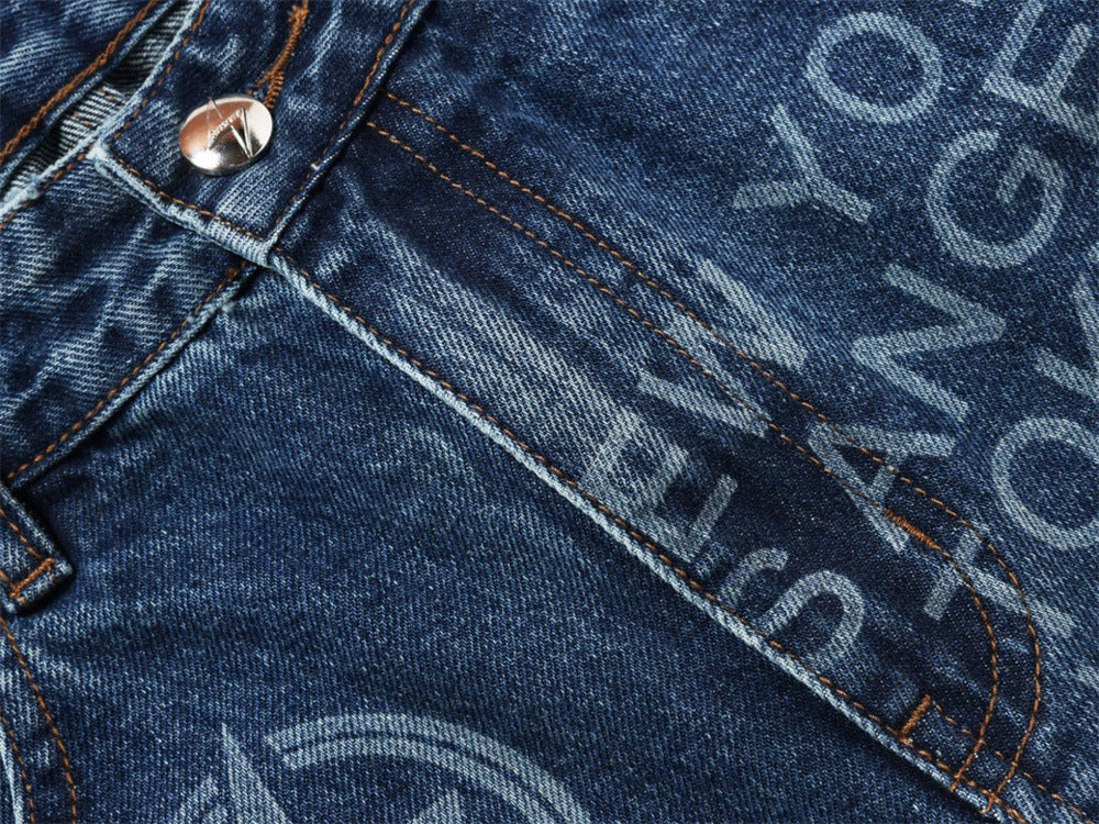 Men's Wide Straight-Leg Jeans – Allover City Names & Lightning Bolt Print