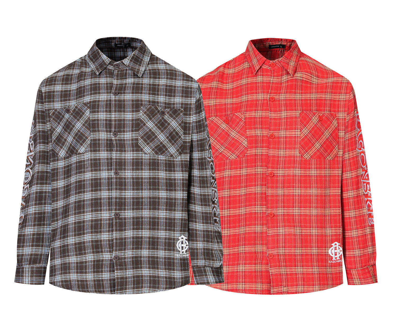 Button Up Plaid Shirt with Sleeve Embroidery – Oversized Flannel Shirt