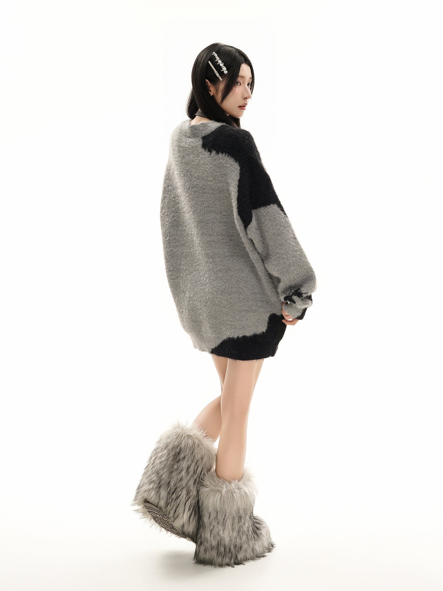Gilet cardigan en maille jacquard papillon – Col V oversize, maille couple