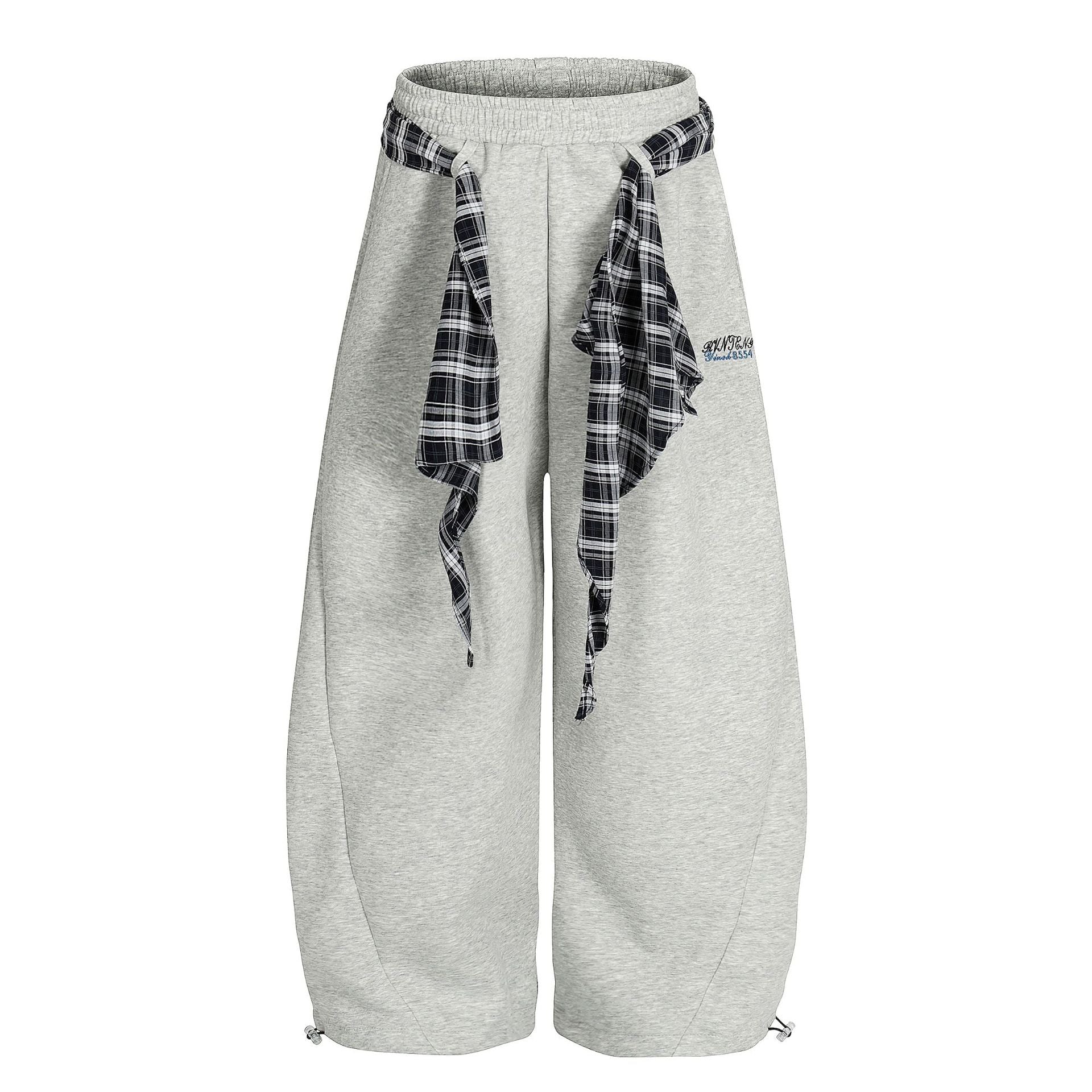 Wide-Leg-Sweatpants mit Karoband – Oversized-Hip-Hop-Barrel-Pants