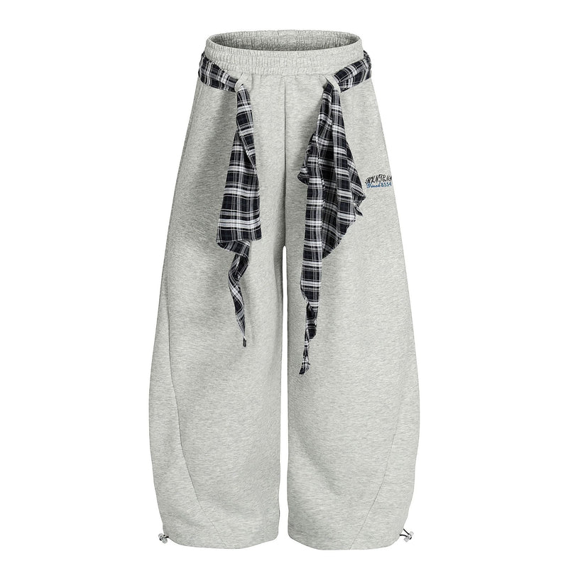 Wide-Leg-Sweatpants mit Karoband – Oversized-Hip-Hop-Barrel-Pants
