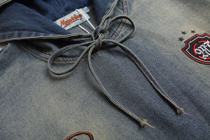 Denim Hoodie Vintage Washed Made Timeless Embroidery Oversized Fit
