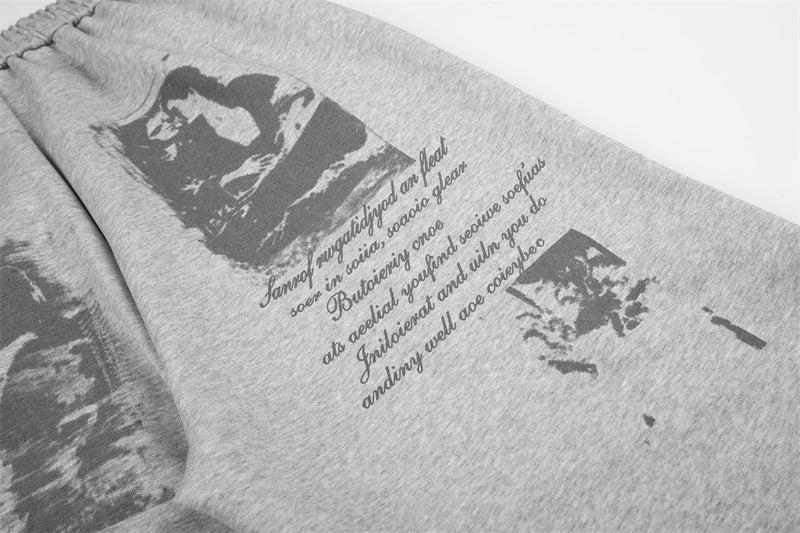 Wide-Leg Sweatpants with Graffiti Script & Vintage Photo Print – Heather Grey