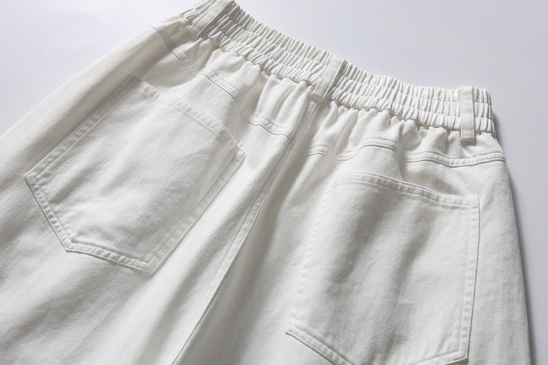 Wide-Leg Straight-Cut Pants – Elastic Waist, Raw Hem & Drawstring Ankle