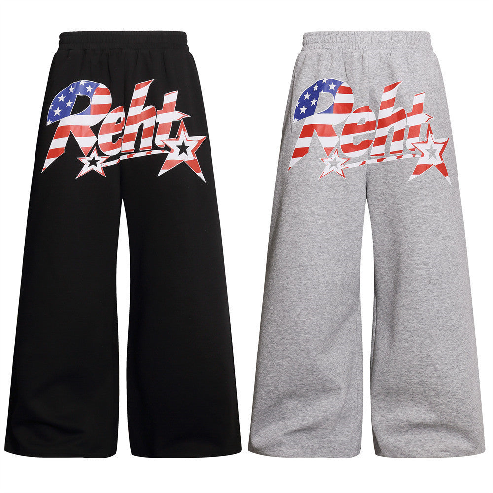 Men's American Flag Graphic Wide-Leg Sweatpants – Oversized Street Style