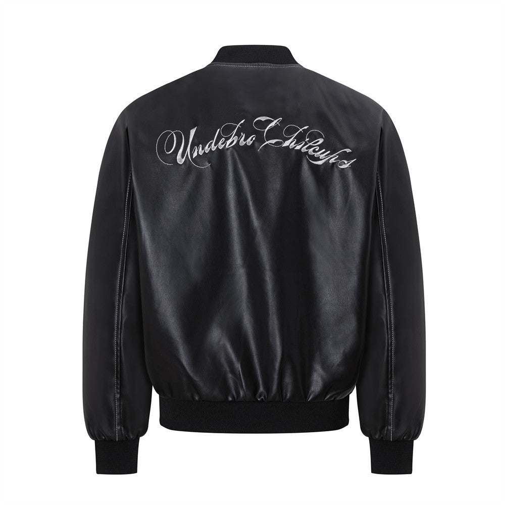 Leather Bomber Jacket Men – PU Punk Tribal Embroidery Oversized Varsity Jacket