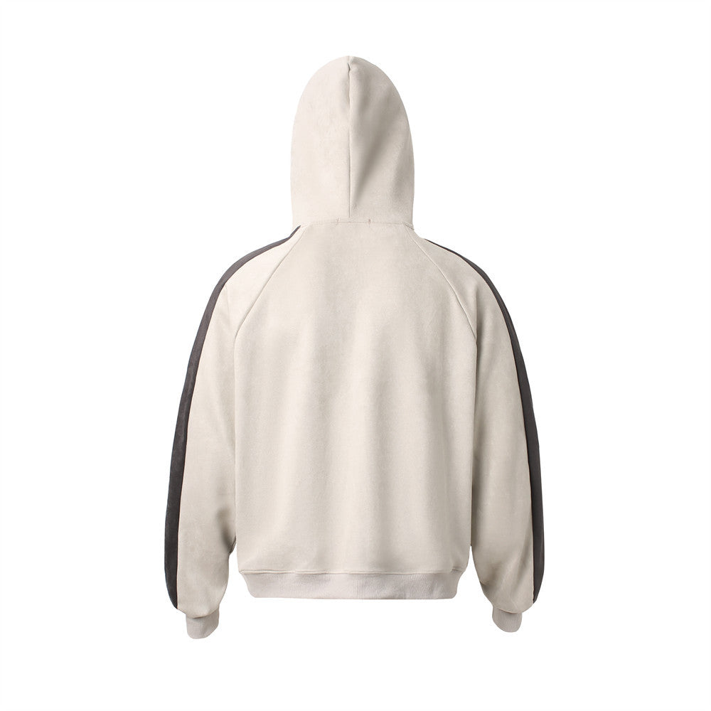 GLFS Colorblock Oversized Zip Up Hoodie – Distressed Letter Print, Dual Zipper