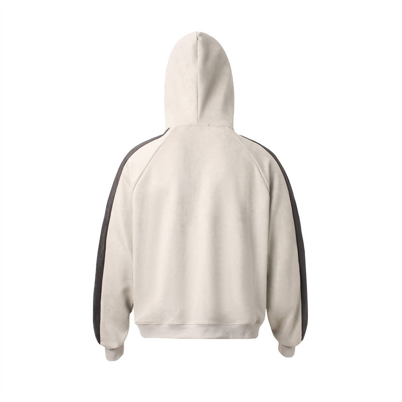 GLFS Colorblock Oversized Zip Up Hoodie – Distressed Letter Print, Dual Zipper