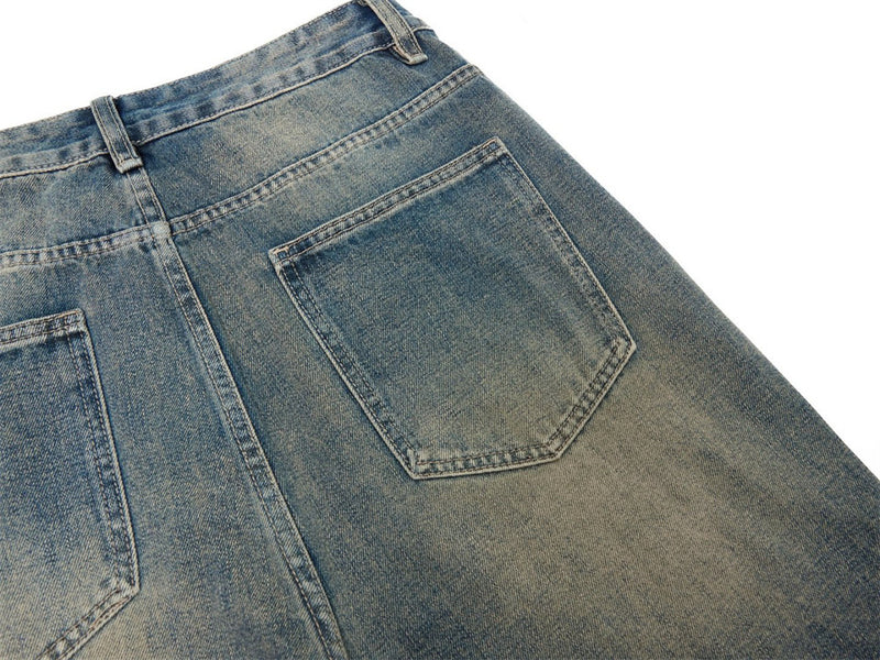 Wide-Leg Jeans Men – Vintage Wash Rhinestone Straight-Fit Denim