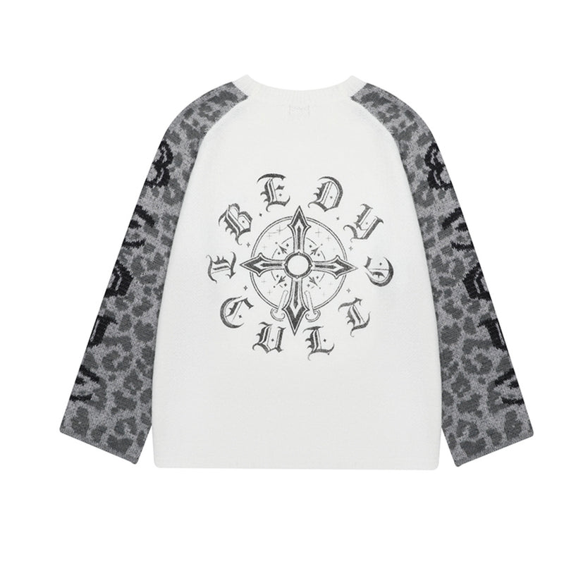 Leopard Print Raglan Knit Sweater – American Vintage Streetwear Crewneck
