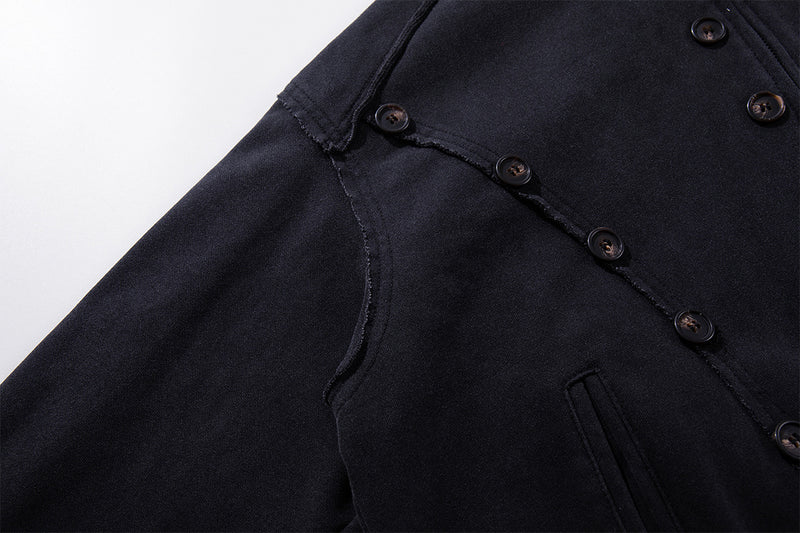 Schwerer Zip-Hoodie – Verwaschenes Schwarz, Streetwear-Design mit mehreren Knöpfen
