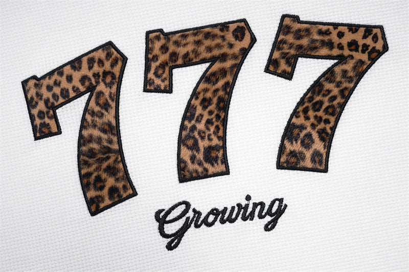 Long Sleeve Men T-Shirt 777 Leopard Print Waffle Knit Crewneck