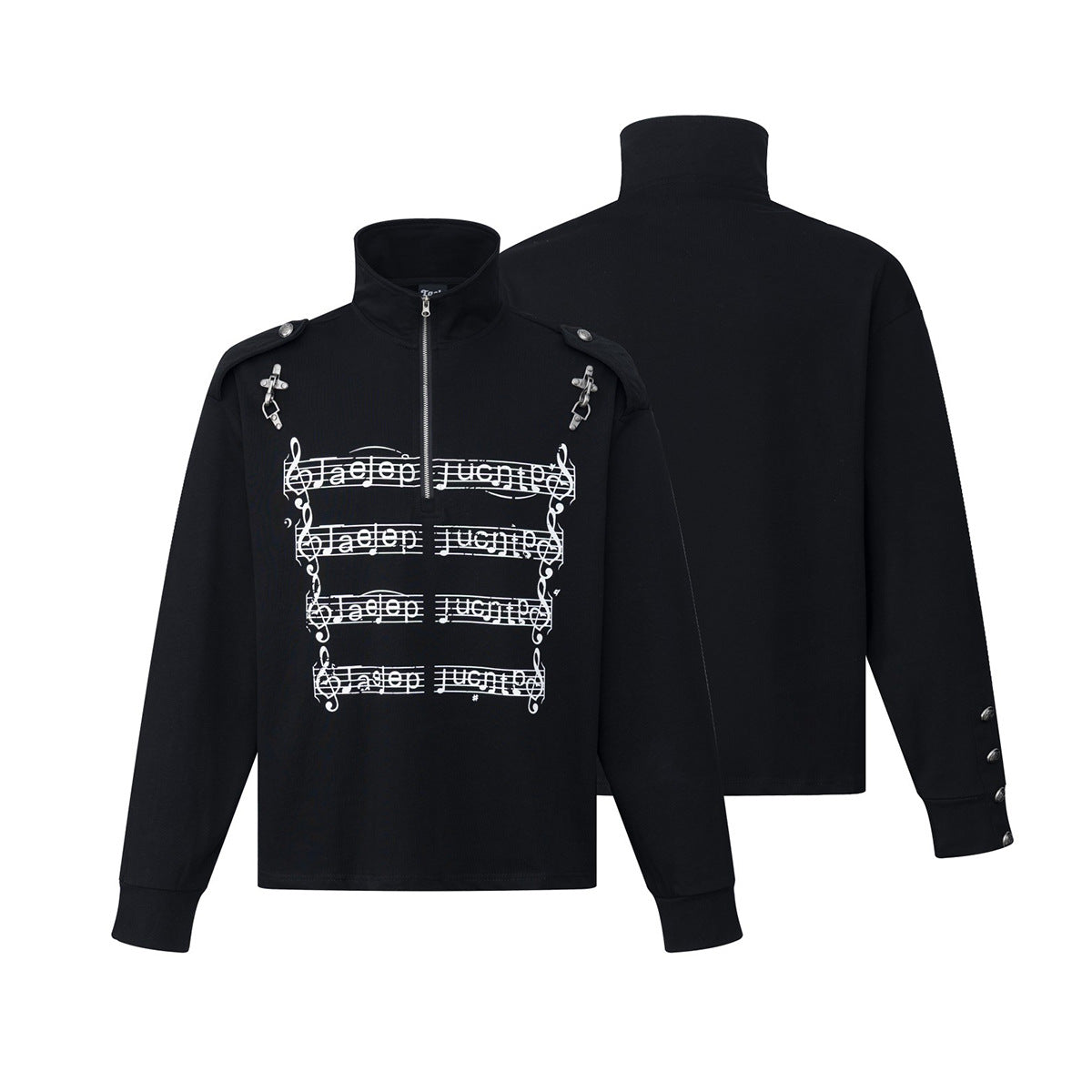 Chemise légère à manches longues, col montant, demi-zip, imprimé partition et chaîne