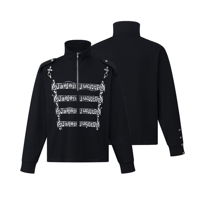 Chemise légère à manches longues, col montant, demi-zip, imprimé partition et chaîne