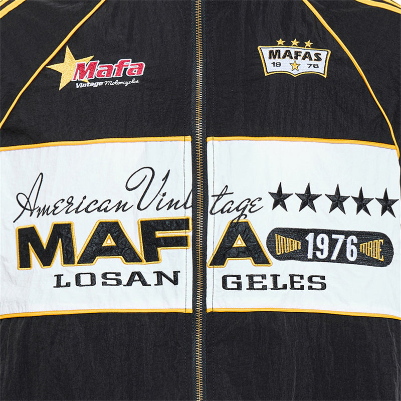 Mafa Racing Zip-Up Short Sleeve Track Jacket – Streetwear Colorblock Sport Top