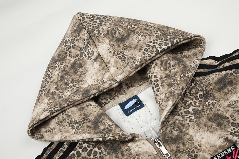Hoodie mit Reißverschluss, Leopardenprint und Drei-Streifen-Detail