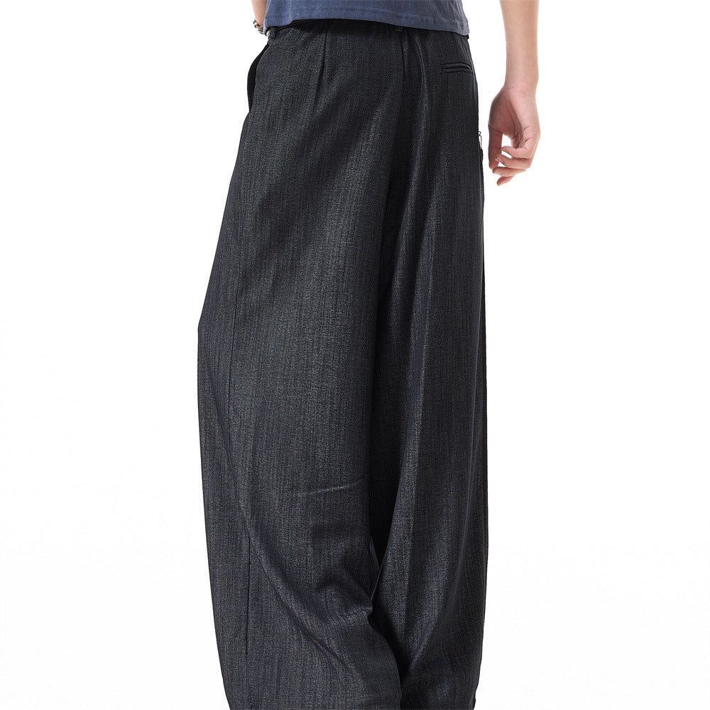 Wide-Leg Pleated Trousers – Men's Loose Fit Draped Floor-Length Pants